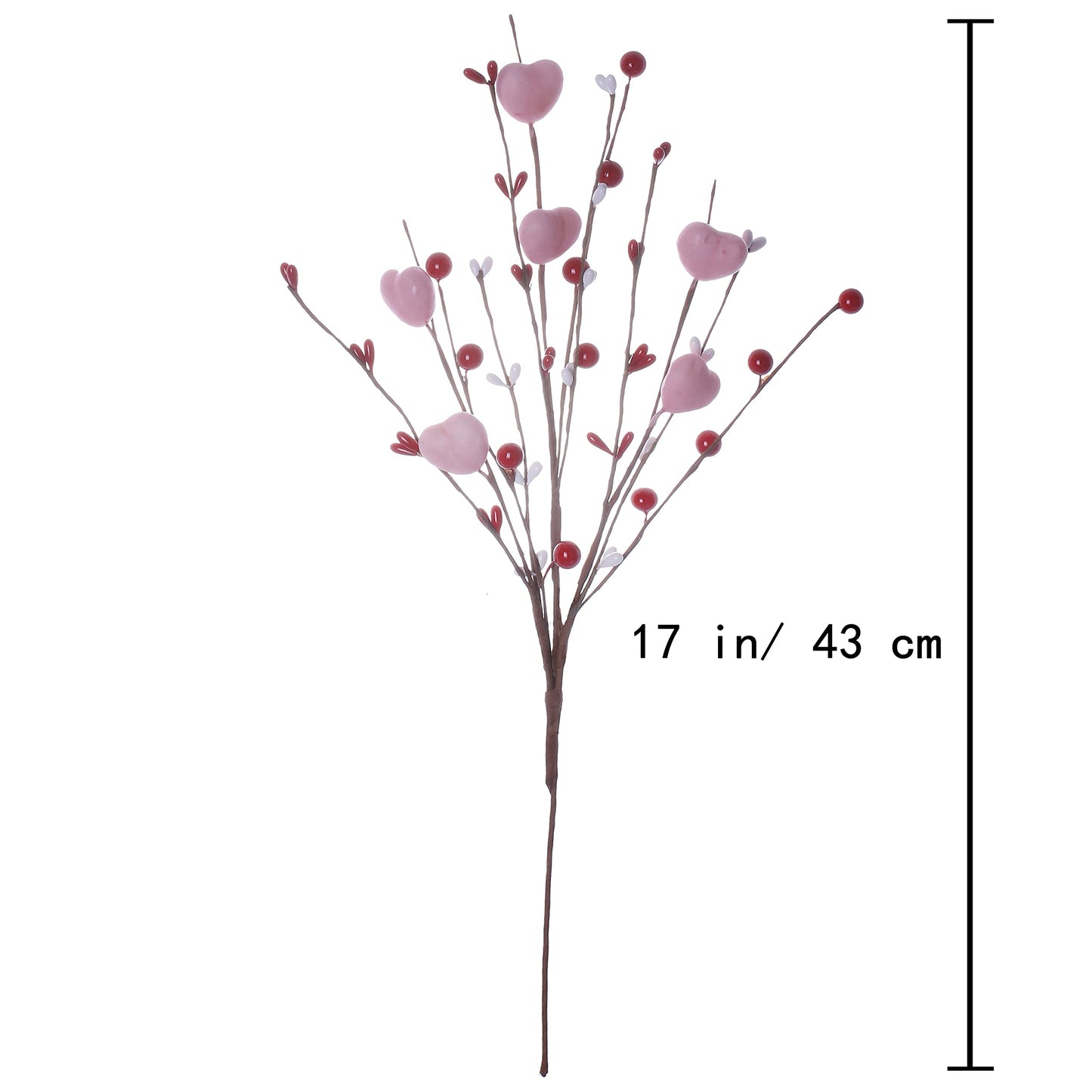 J'FLORU Valentine’s Day Decorations 6 Pack Valentines Day Picks Berry Stems with Pink Hearts for Valentine Decor Anniversary Wedding Decorations (Red/Pink)