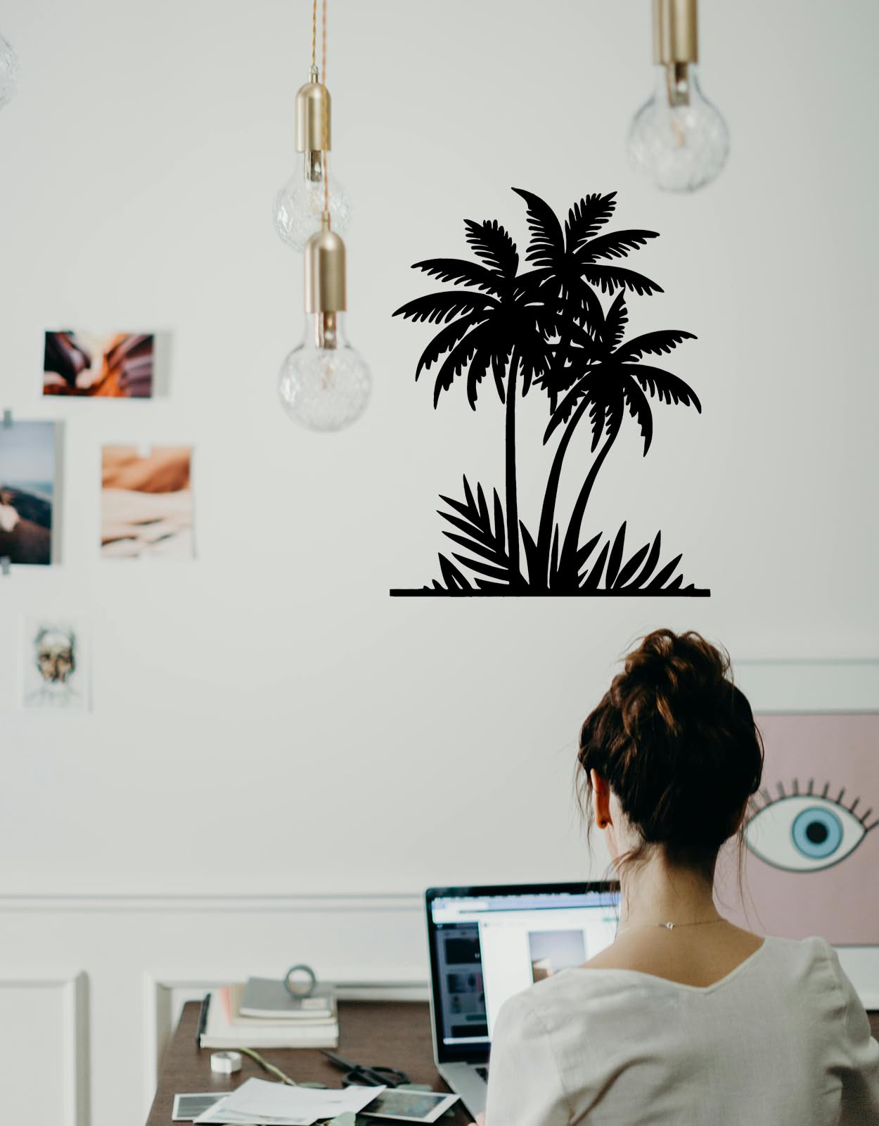 Benziso Palm Tree Metal Wall Art Tropical plants Wall Decor Beach Theme Wall Sculptures Coastal Wall Hanging for Bathroom Living Room Indoor Outdoor (Black)