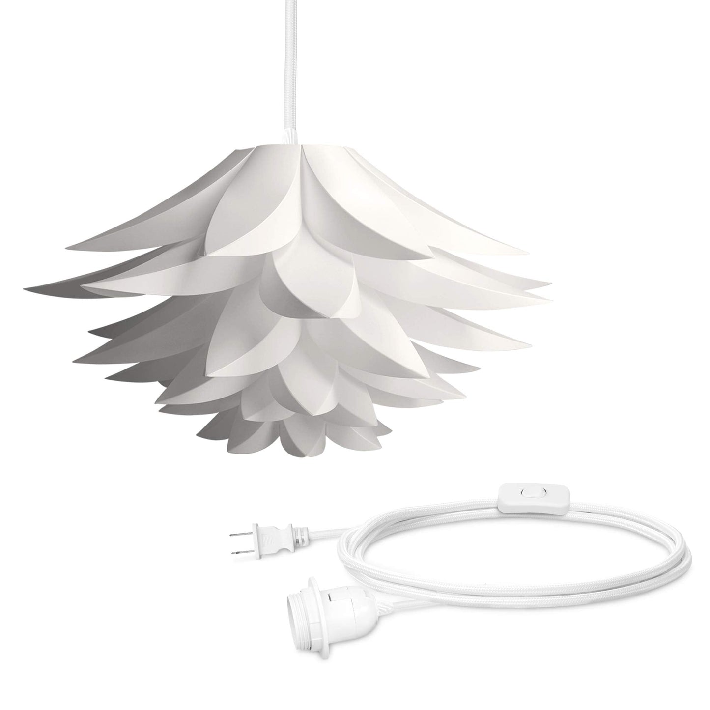 kwmobile Hanging Puzzle Lamp Kit - Lotus Flower 19.7" (50cm) Modern Ceiling Pendant Light with DIY Shade to Assemble and 15ft Plug-in Power Cord