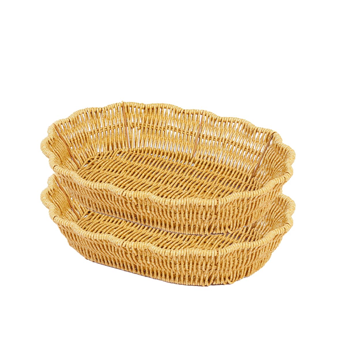 2Pack Fruit Baskets Wicker Bread Basket, Woven Tabletop Food Fruit Vegetables Serving, Restaurant Serving Basket,Shape (Elliptical lace shape)