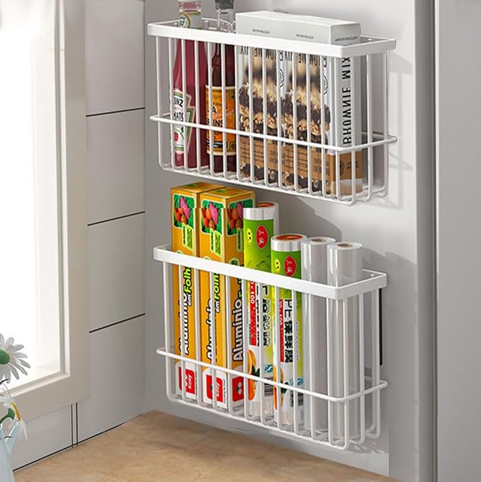 2 Piece Kitchen Cabinet Door Storage Box,Self Adhesive Wall Mounted Storage Boxes,Wardrobe/Bathroom/Refrigerator Small Items Organizer Storage Box (White)
