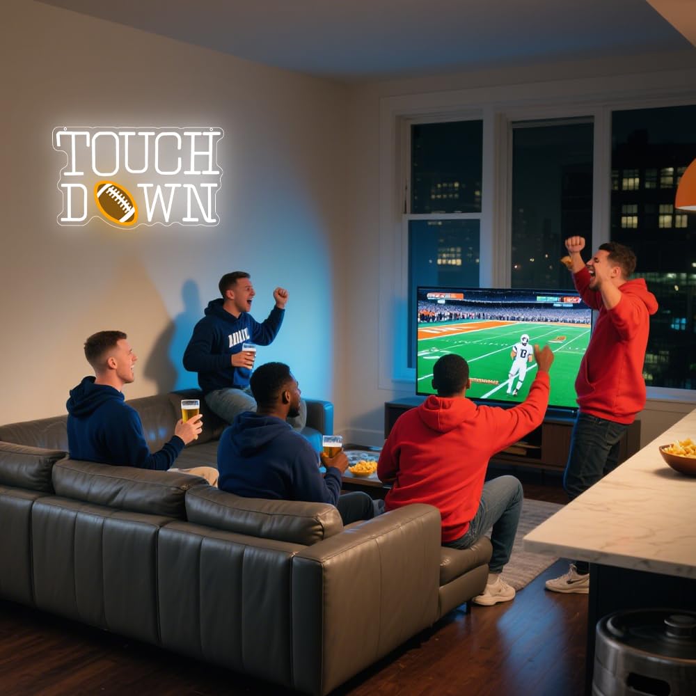 Football Neon Sign, Touch Down LED Neon Light Signs for Wall Decor Football Rugby Light up Sign Lamp for Party Bar Bedroom Pub Man Cave Decor Birthday Gift for Fans Dimmable USB Powered(16.2"*9.9")