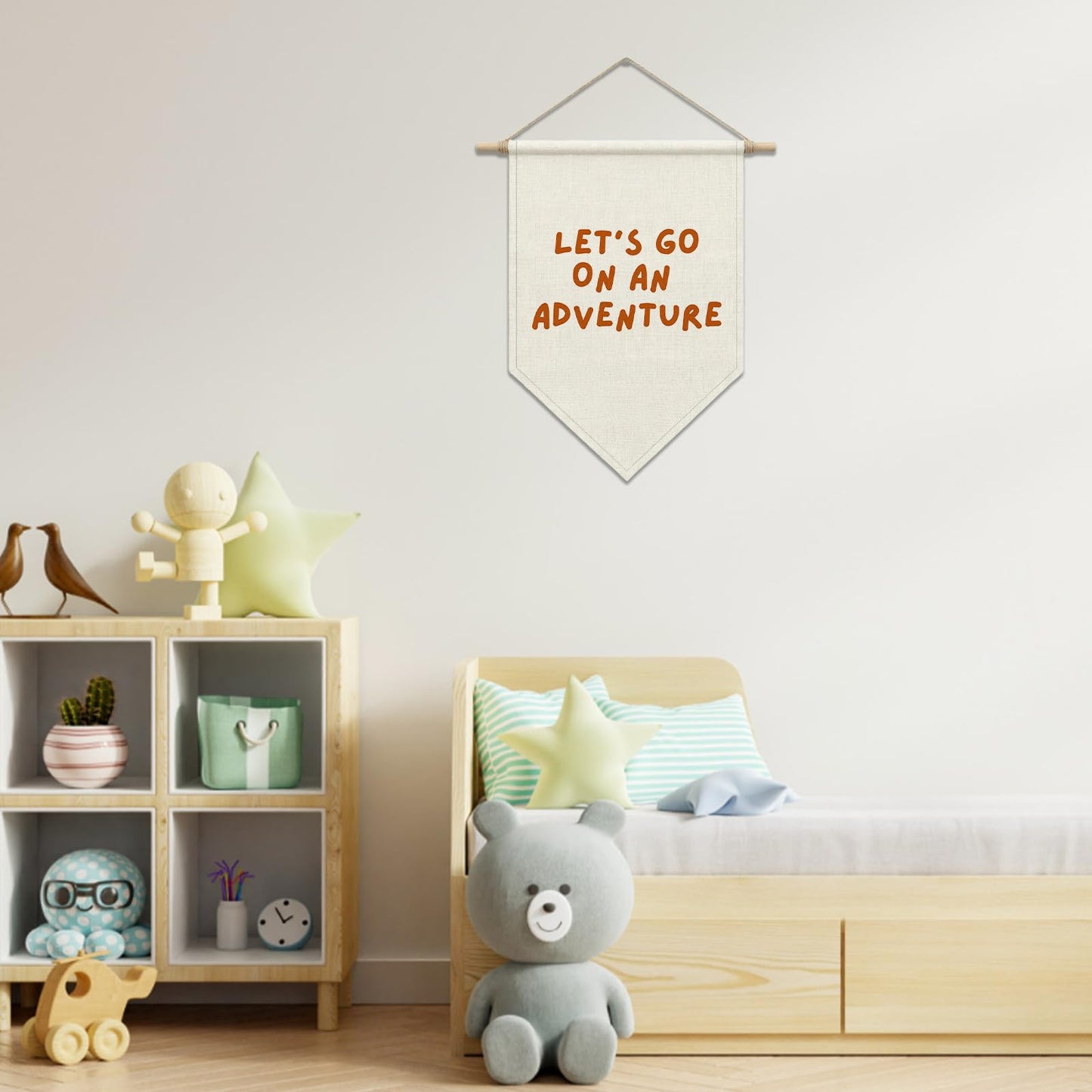 SHIEL-EVEN Let's Go On an Adventure Wall Decor, Kids Playroom Poster Banner for Boys Girls, Toddler Canvas Wall Art for the Day Nursery or Camping