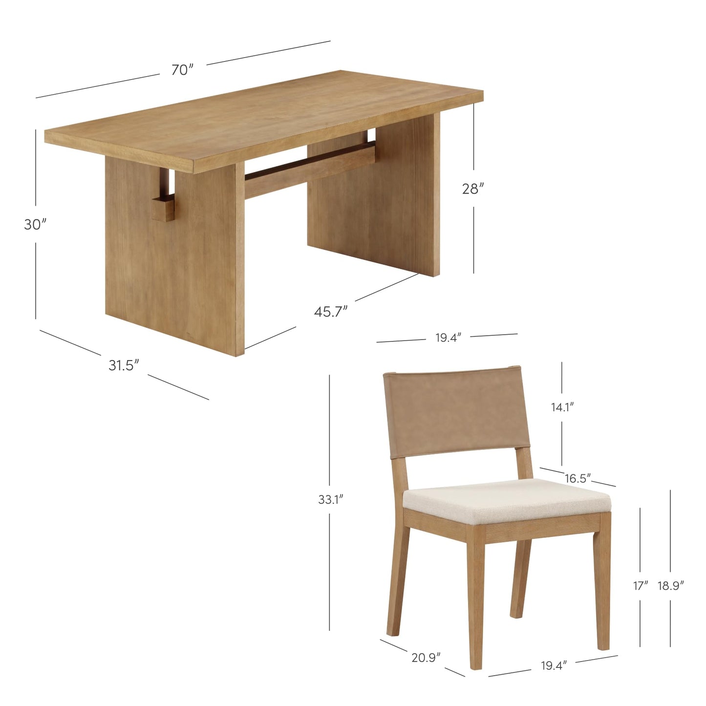 Nathan James Briggs Modern Farmhouse Dining Set for 6, Solid Wood Dining Room Table Set with 6 Upholstered Dining Chairs, Light Brown