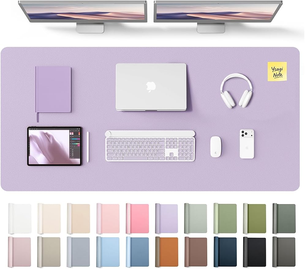 YSAGi Leather Desk Pad Protector, Office Desk Mat, Large Mouse Pad, Non-Slip PU Leather Desk Blotter, Laptop Desk Pad, Waterproof Desk Writing Pad for Office and Home (Light Purple, 55" x 24")