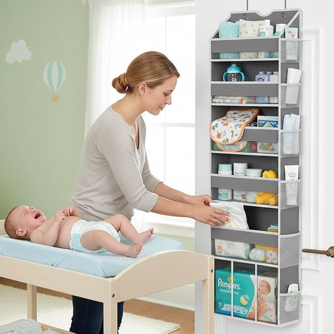 2-Pack Over The Door Organizer Hanging 6-Shelf Storage Organizer with 50lb Heavy Duty Perfect for Bathroom Closet Nursery Bedroom Pantry Laundry (Grey)