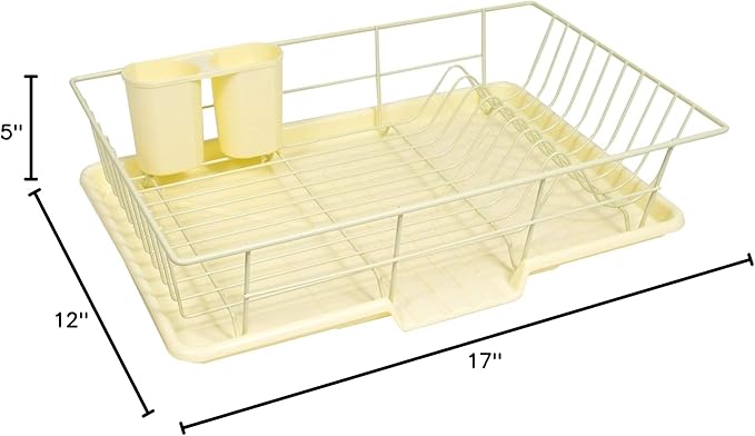 Sweet Home Collection Space-Saving 3-Piece Dish Drainer Rack Set: Efficient Kitchen Organizer for Quick Drying and Storage - Includes Cutlery Holder and Drainboard - Maximize Countertop Space, Yellow