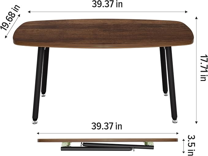 WOHOMO Folding Coffee Table for Small Spaces, No Assembly Farmhouse Portable Living Room Table, Walnut 39.3x19.6x17.7 Inch