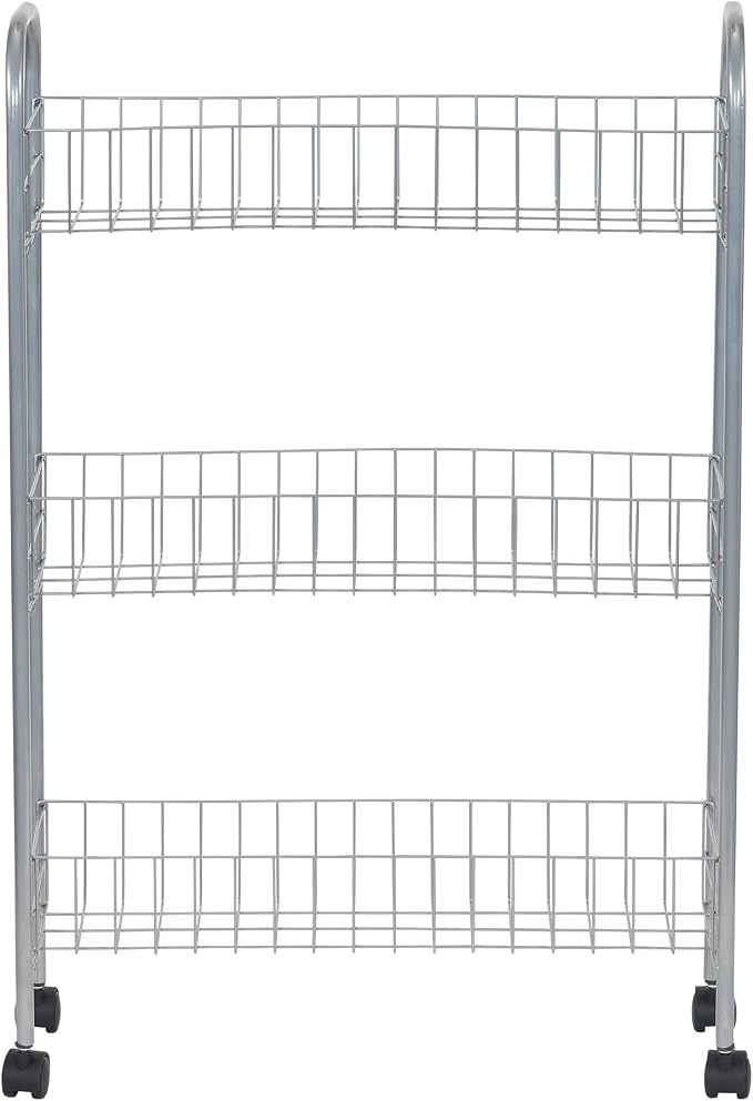 Household Essentials Slim Storage Cart, 3 Shelf Storage Cart with Wheels, Perfect for Laundry Rooms, Bathrooms, Pantries, Kitchens and More