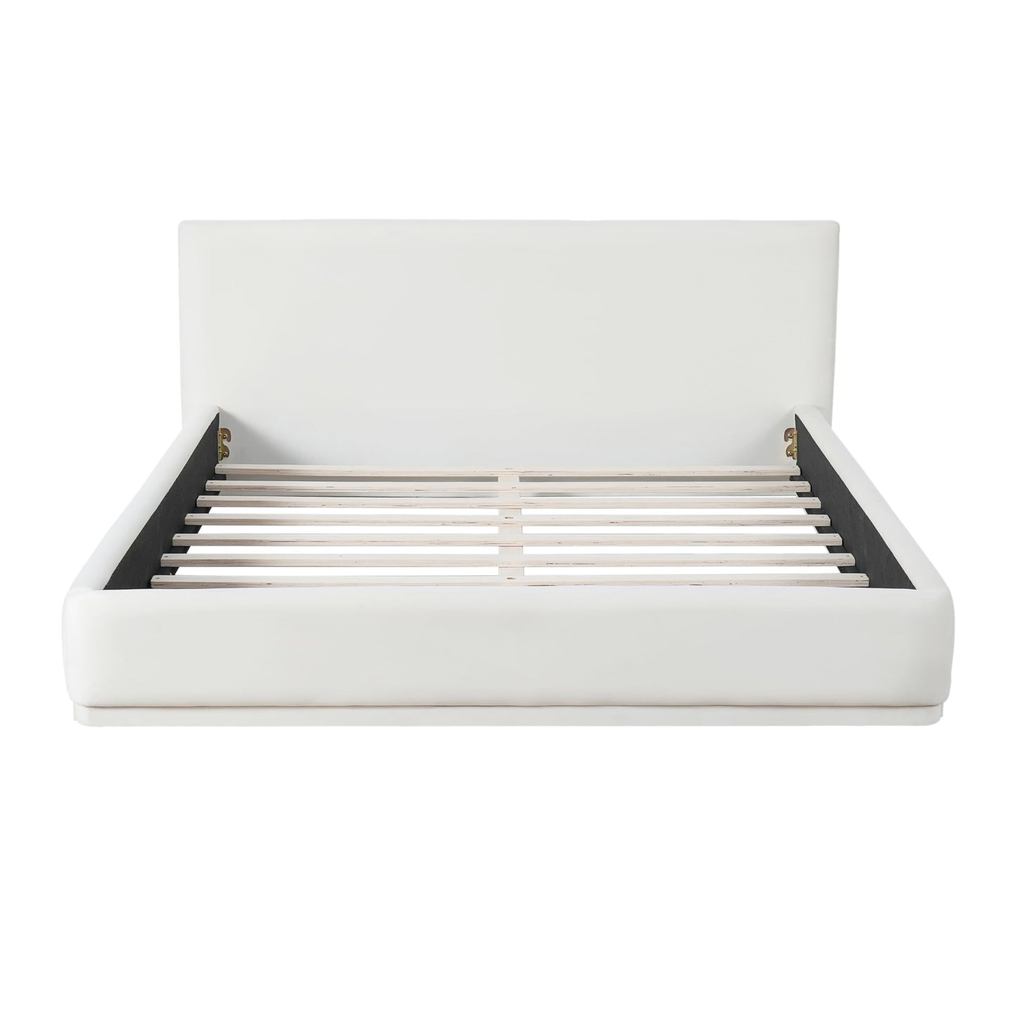 Merax Modern Queen Upholstered Bed Frame with Wingback, Soft Velvet Low Platform Bed, No Box Spring Needed, Easy Assemble, White