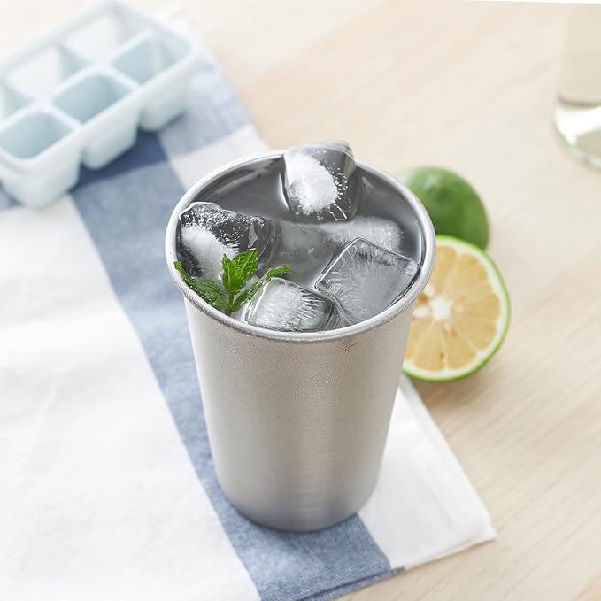 4 Pack 16oz Stainless Steel Pint Cup,Healthy Unbreakable and Stackable,Metal Drinking Glasses