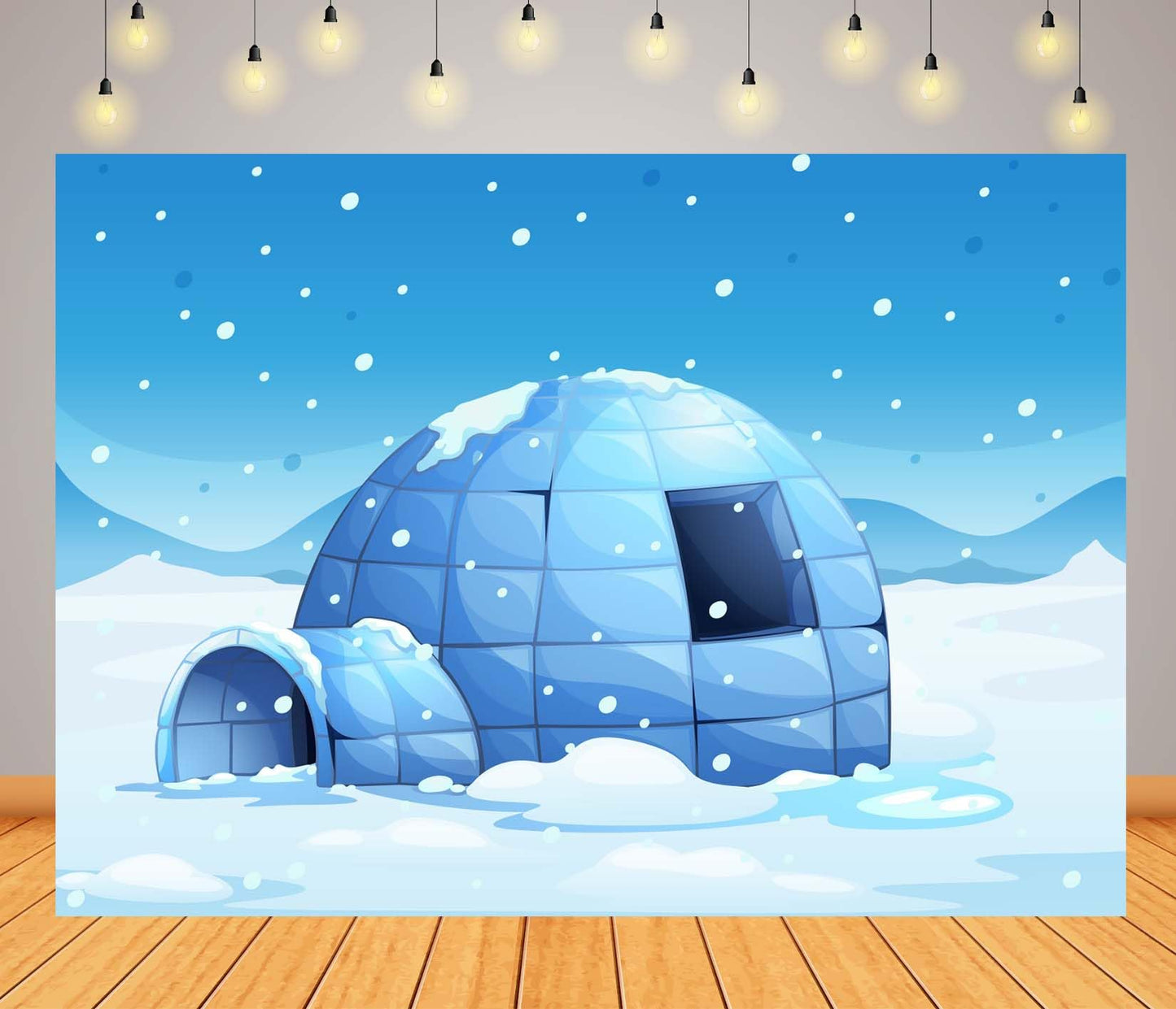 Loccor 5x3ft Fabric Cartoon Ice Igloo Backdrop Polar ICY Igloo Snowflakes White Winter Snowing Scene Background Winter Igloo Party Decorations Christmas Decor Photo Studio Props