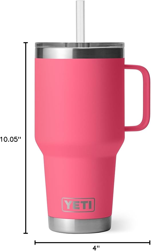 YETI Rambler 35 oz Tumbler with Handle and Straw Lid, Travel Mug Water Tumbler, Vacuum Insulated Cup with Handle, Stainless Steel, Tropical Pink