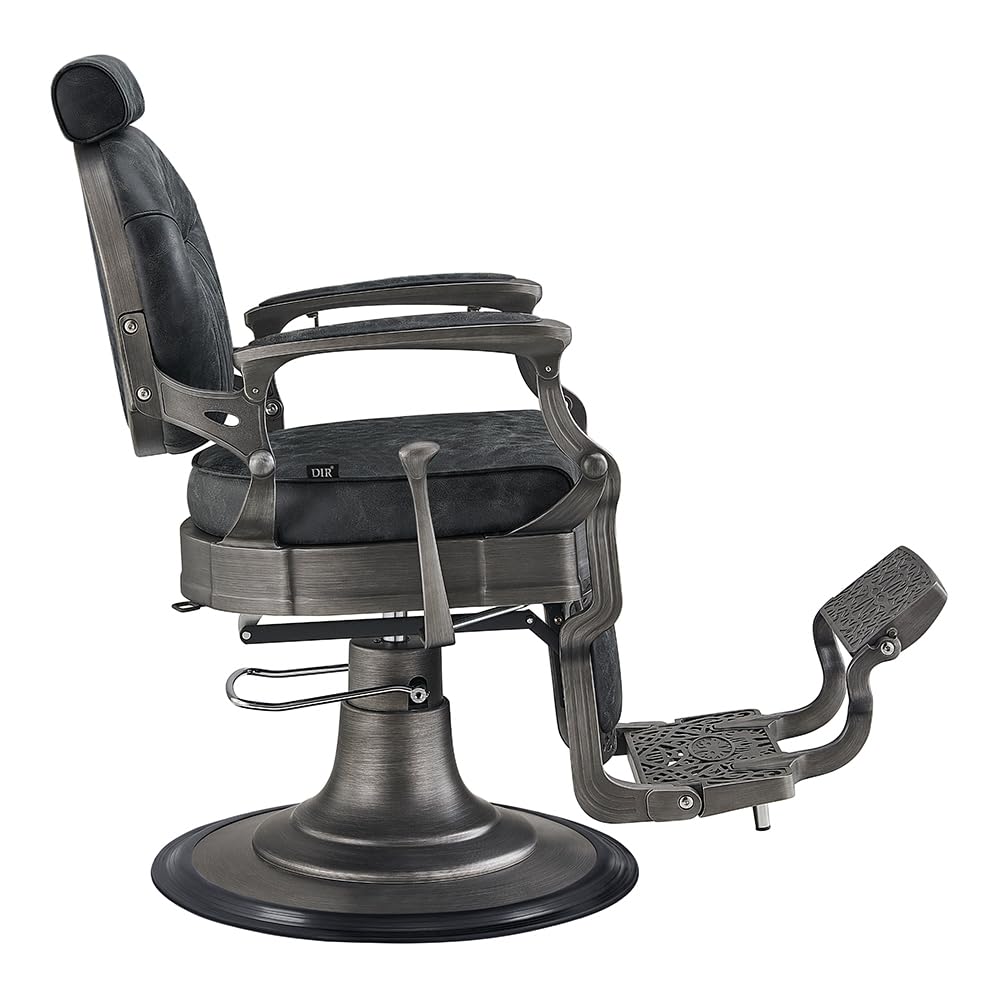 Dir Heavy Duty Barber Chair, Men's Grooming Barbershop Hydraulic Chair in Distressed Finish Kaiser II, Vintage Black