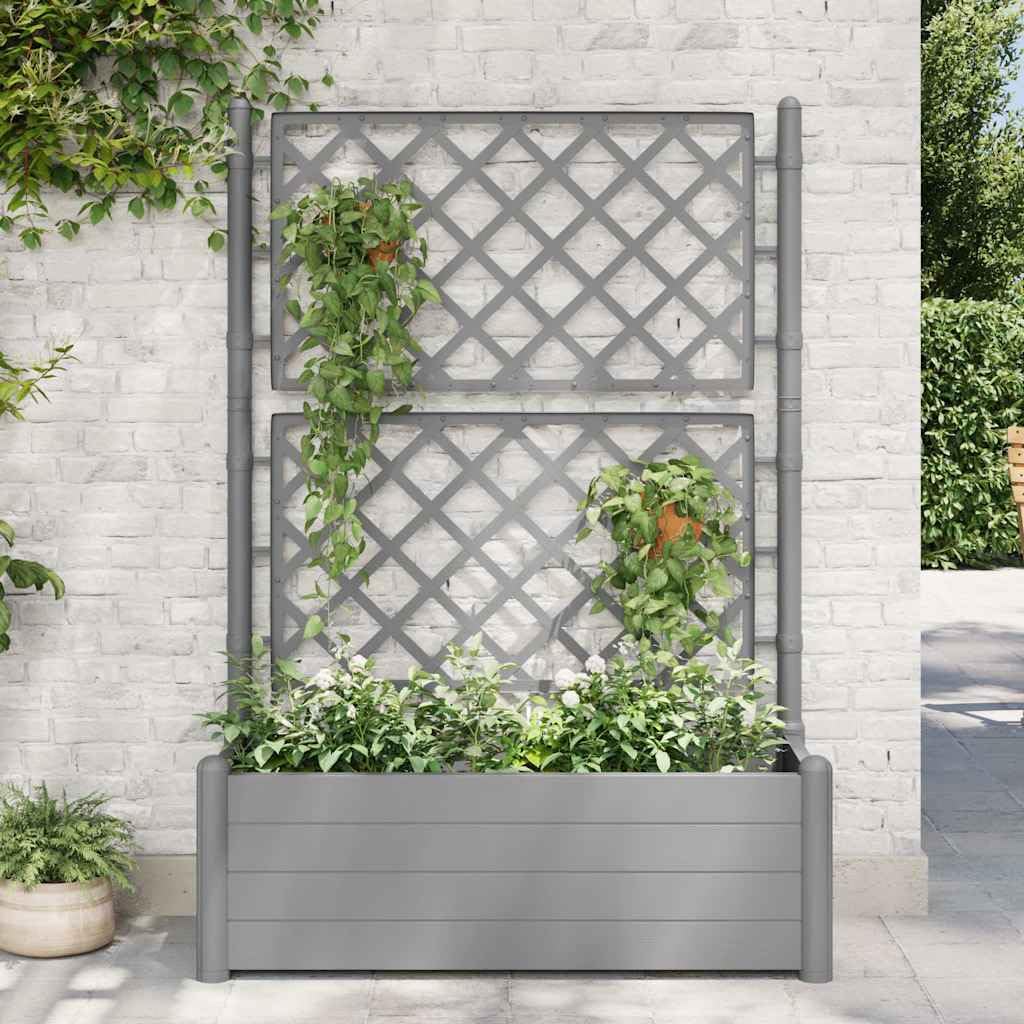 XHNIFBN Stone Grey Large Vertical Garden Planter with Integrated Trellis 39.4 x 39.4 x 55.9 in UV Polypropylene Rectangular Flower Box for Patio Balcony Outdoor Gardening
