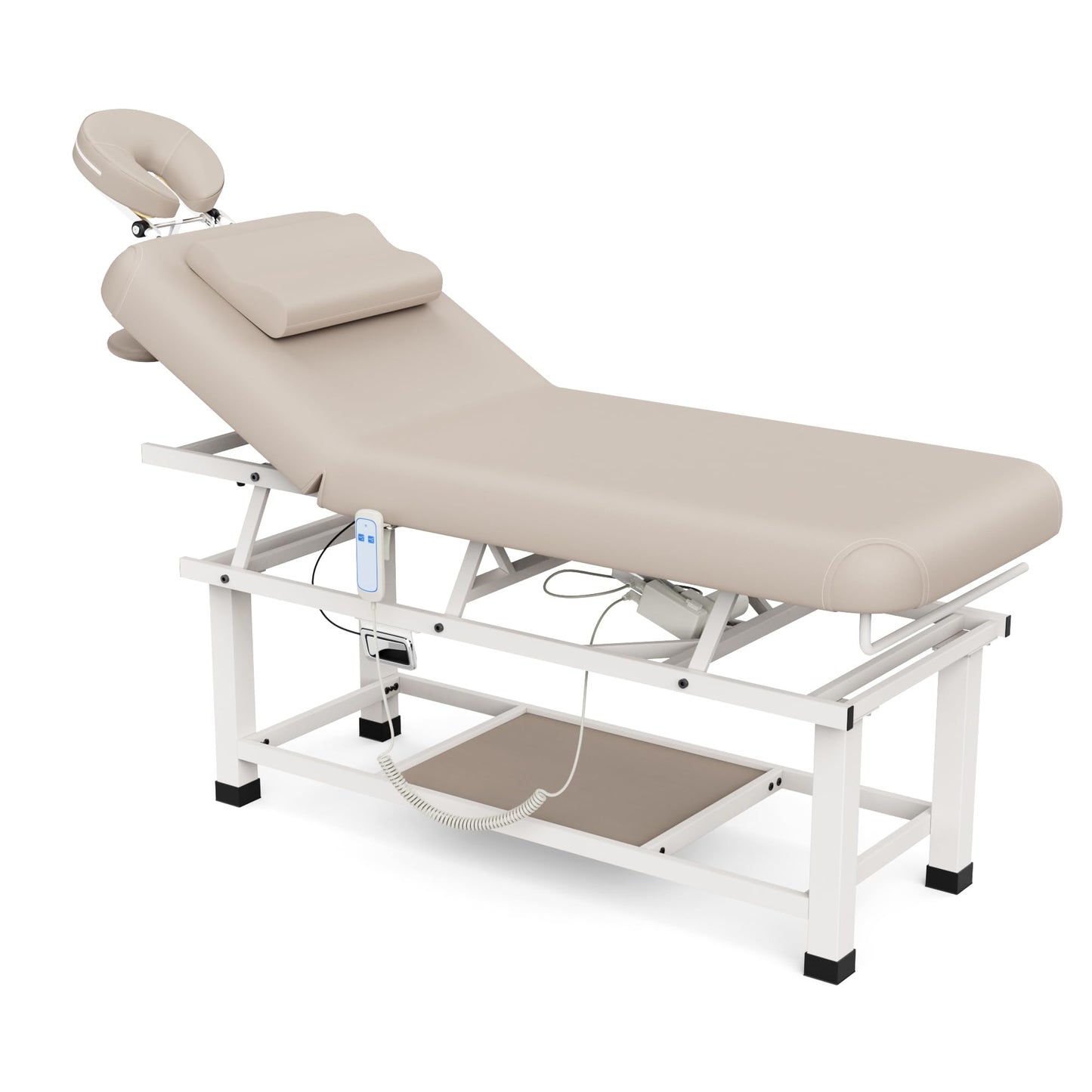 Dolonm 30 Wide x 75 Long Heavy Duty Electric Stationary Massage Table with Backrest Adjustable and Storage Space for Treatment/Medical Spa/Facial/Beauty/Massage Bed and More - Beige Gray