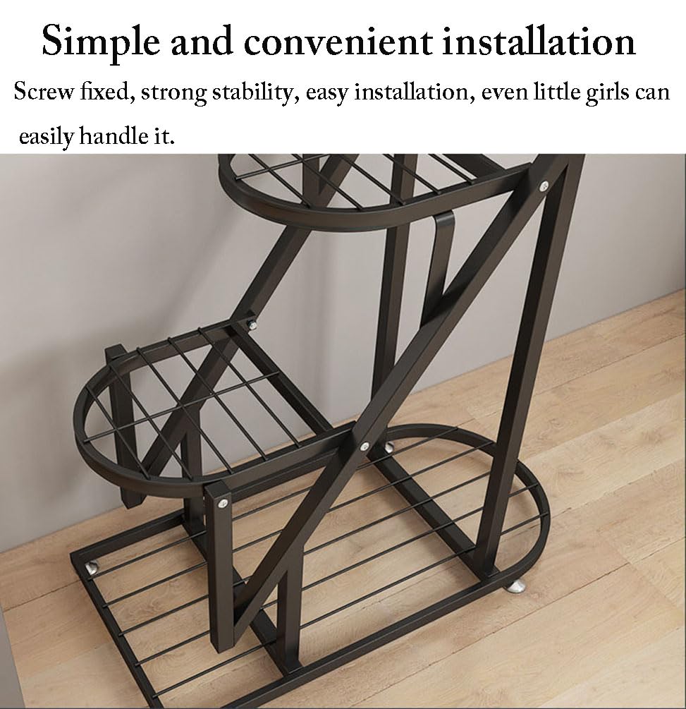 Eiwitany Floor-Standing Wrought Iron Flower Stand Installation Simple Load-Bearing Strong Home Living Room Balcony Heart-Shaped Shelf (Black)