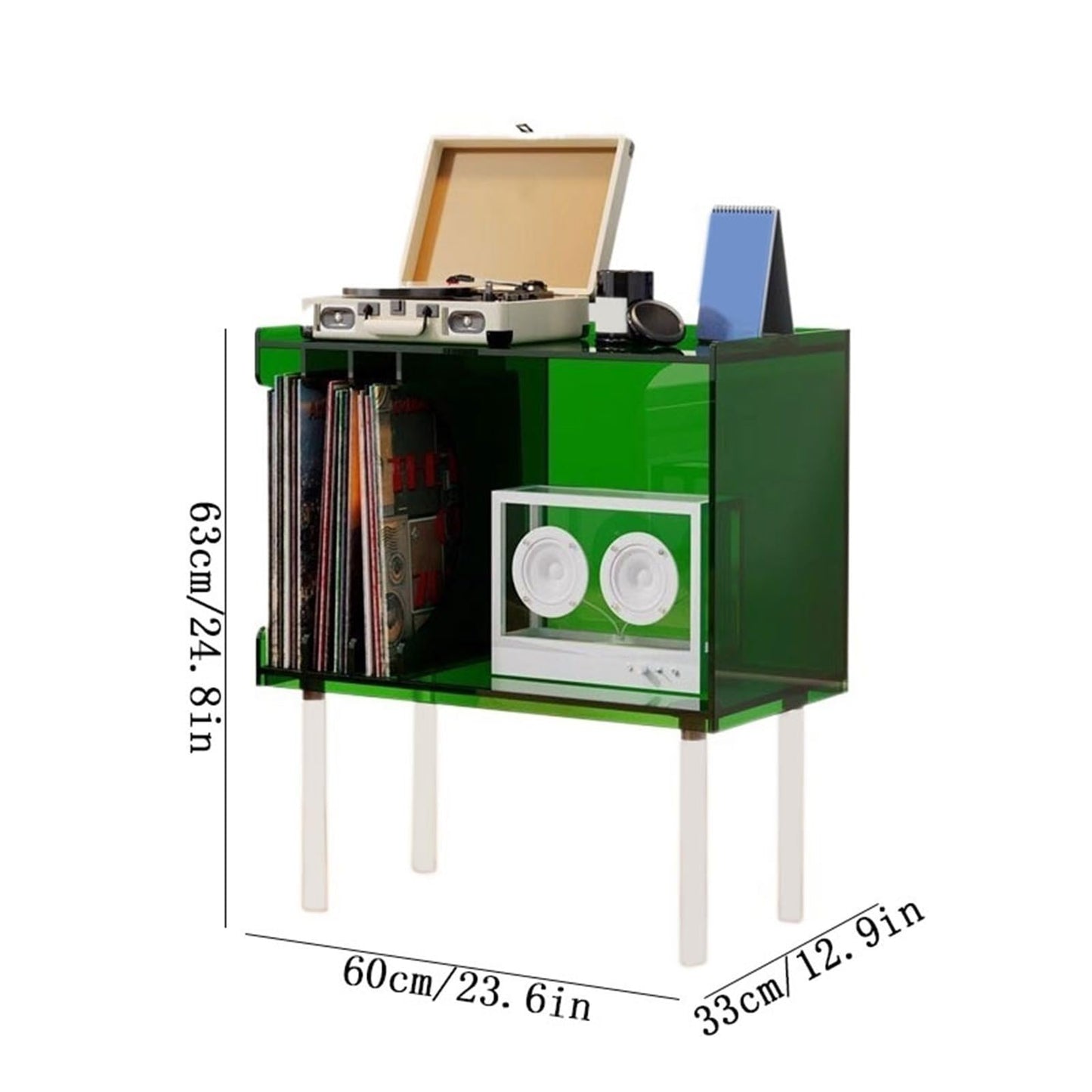 FURUIM2024M Record Rack Home Storage Rack Acrylic Vinyl Record Cabinet with Feet Side Table Magazine