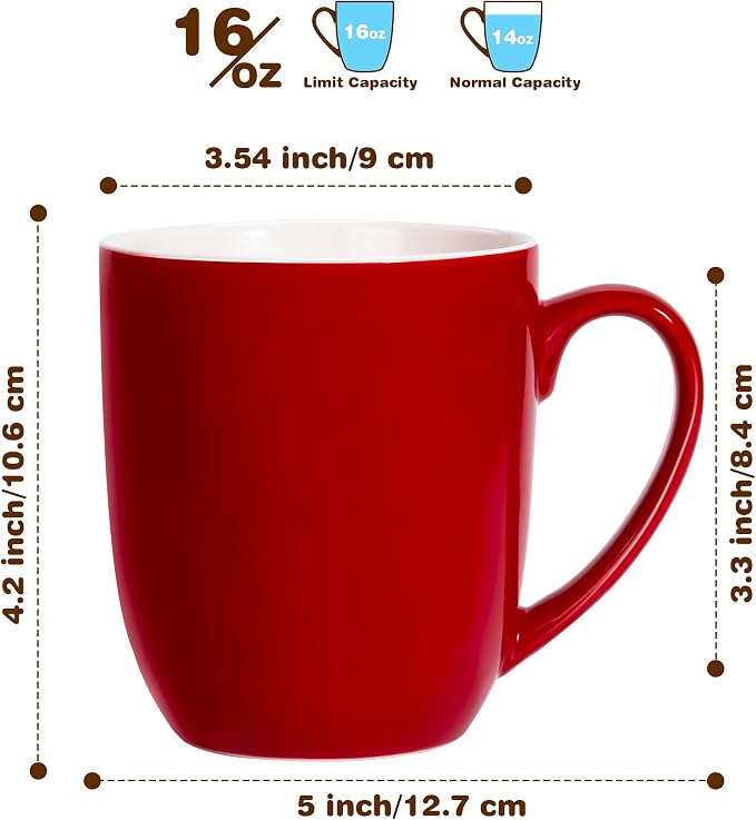 Urbanstrive 16 oz Large Coffee Mug with Handle Tea Cup Novelty Coffee Cup for Men Women Office Work, Red
