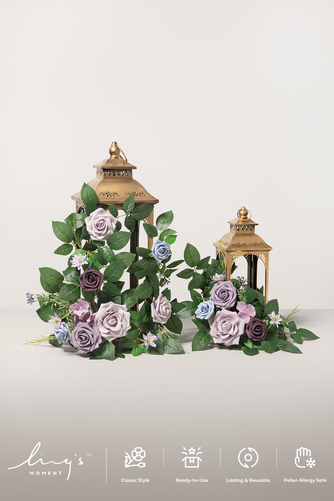 Ling's moment 6Pack 2ft Artificial Flowers Garland Dusty Rose Lantern Flower Centerpieces Lilac & Gold Wedding Aisle Decor Chair Flowers Arch Floral for Signs DIY Table Wall Window Cake Decoration