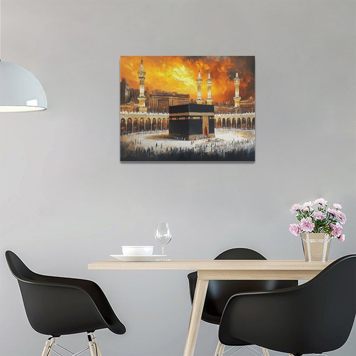 Islam Religious Wall Art Islamic Mosque Kaaba Pictures Wall Decor Black Gold Mecca Muslim Canvas Prints Painting Framed Artwork Decoration for Faith Bedroom Dining Room Living Room Office 16"x12"