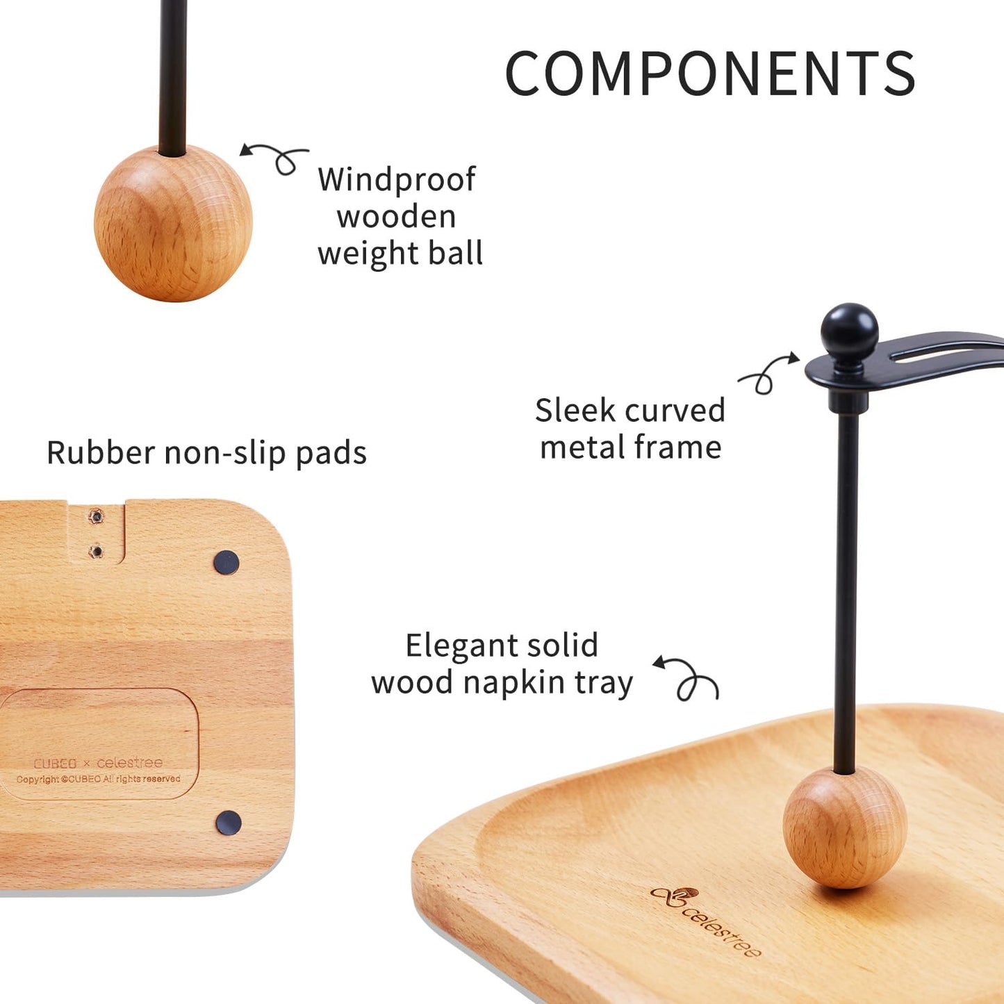 Celestree North American Beech Napkin Holder for Table - Nordic Style Wooden Cocktail Napkin Holder Fits 5-7" Napkins - Windproof Dispenser for Kitchen, Coffee Bar, Cocktail Bar (Gift Idea)