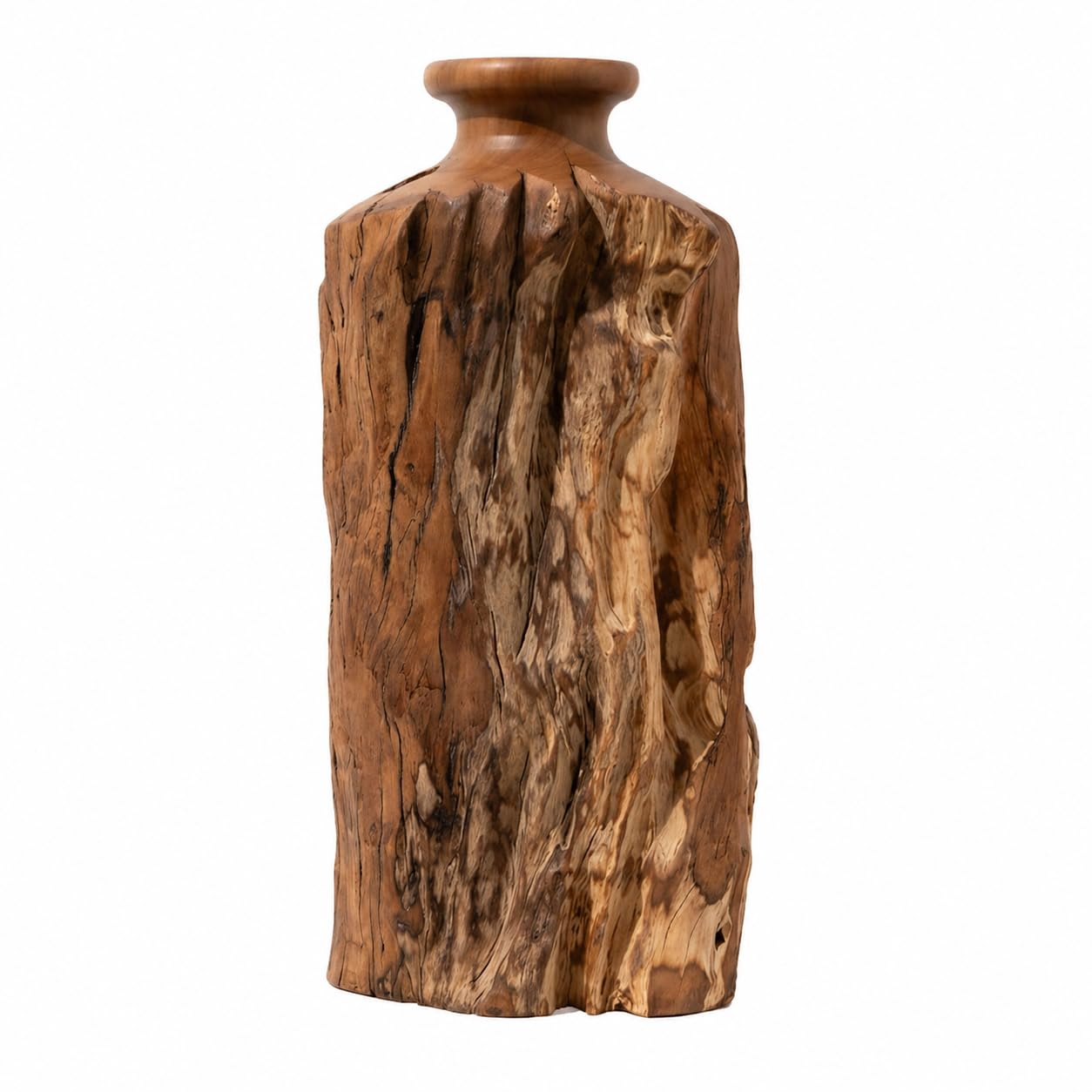 Vitex Pubescens Vahl Wooden Vase, Handcrafted from a Single Block of Natural Wood, Unique Decorative Vase, 11.8" H x 5"x6.5" D