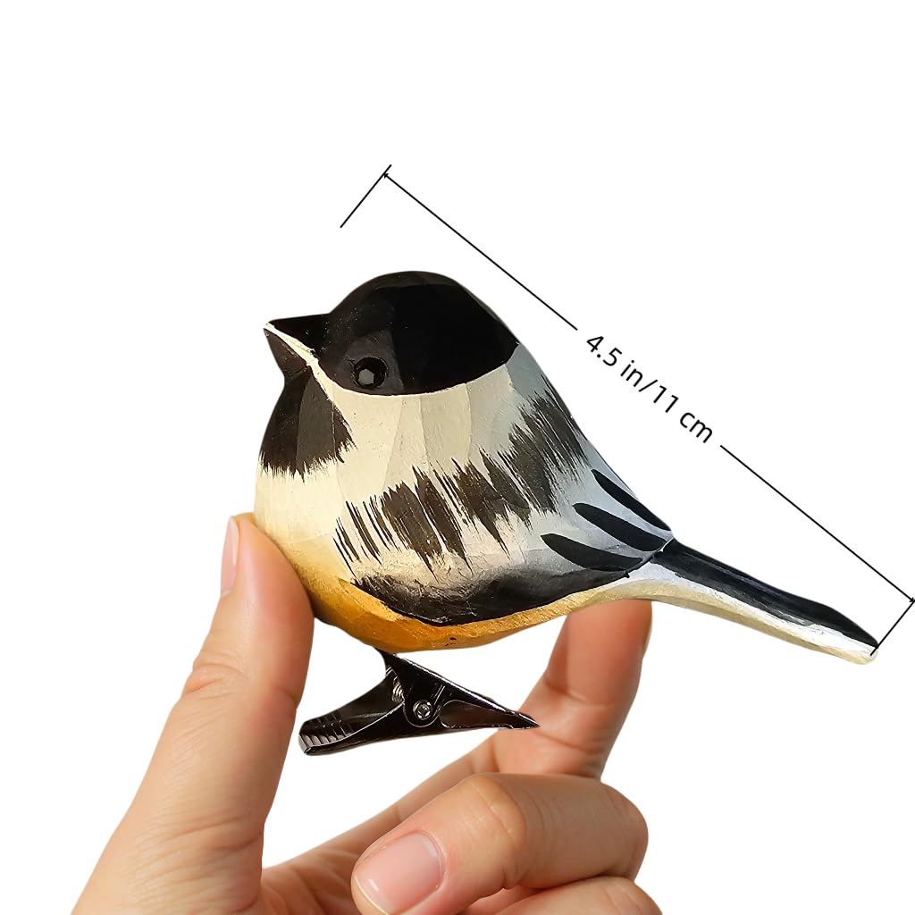 WOODEN ISLANDS Hand-Carved Wooden Bird Clip – Black-Capped Chickadee Figurine, Handmade Ornament, Gift Boxed for Bird Lovers, Home Decor, Especially for You