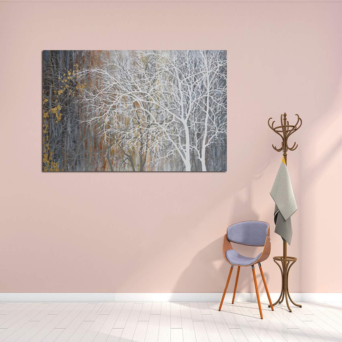 Yihui Arts Canvas Wall Art Hand Painted White Tree Pictures Brown Forest Painting Modern Abstract Landscape Nature Artwork for Bedroom Bathroom Home Office Living Room Decorations