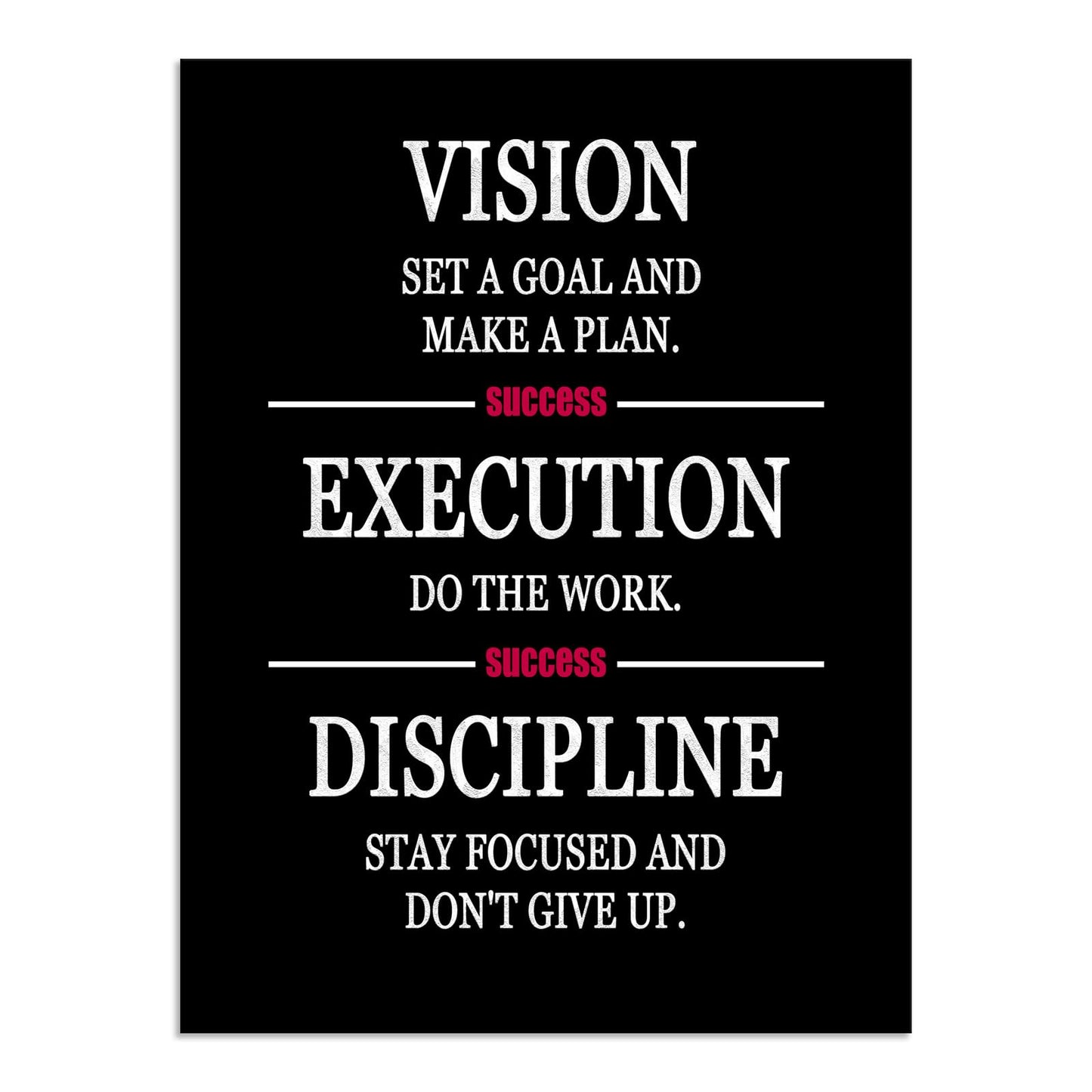 Formula for Success is VISION EXECUTION DISCIPLINE Inspirational Wall Decor Printed Canvas Poster Motivational Wall Art for Company Office Bedroom Living Room Framed Ready to Hang [18" W X 24" H]