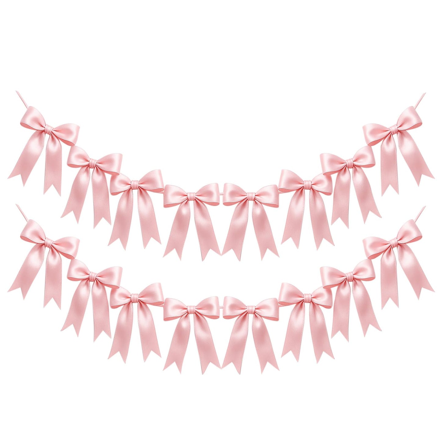 2 Strings of 16PCS Pink Bow Garland Banner Decoration,Pre-Strung Satin Ribbon Ornaments for Birthday,Bachelorette Party,Bridal Shower, Wedding,Engagement,Baby Shower, Graduation Deco,Anniversary