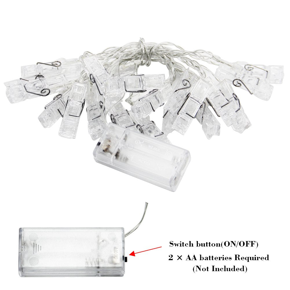 Twinkle Star 10ft 20 Photo Clip String Lights, Fairy Lights Battery Operated with Clips for Hanging Pictures Cards, Bedroom Wall Decor Party Wedding Home Halloween Christmas Decorations, Warm White