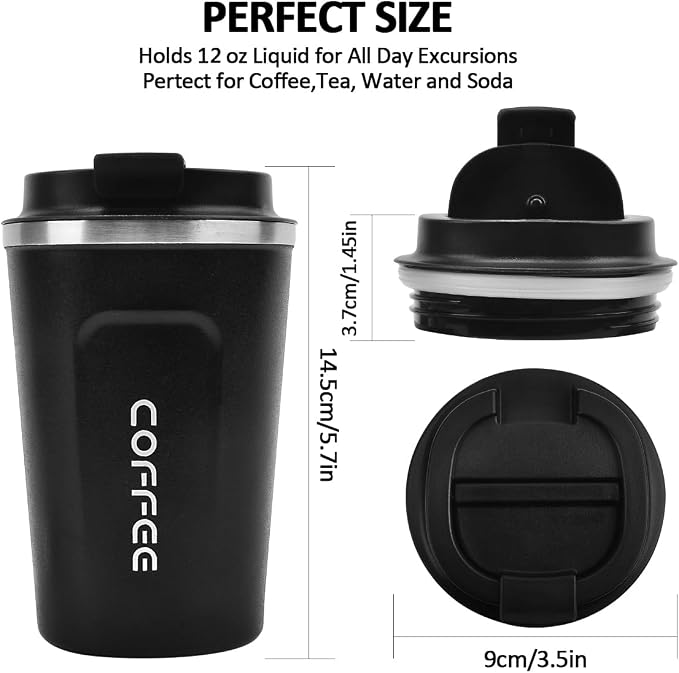 CS COSDDI 12 oz Stainless Steel Vacuum Insulated Tumbler - Coffee Travel Mug Spill Proof with Lid - coffee Cup for Keep Hot/Ice Coffee,Tea and Beer (Black)