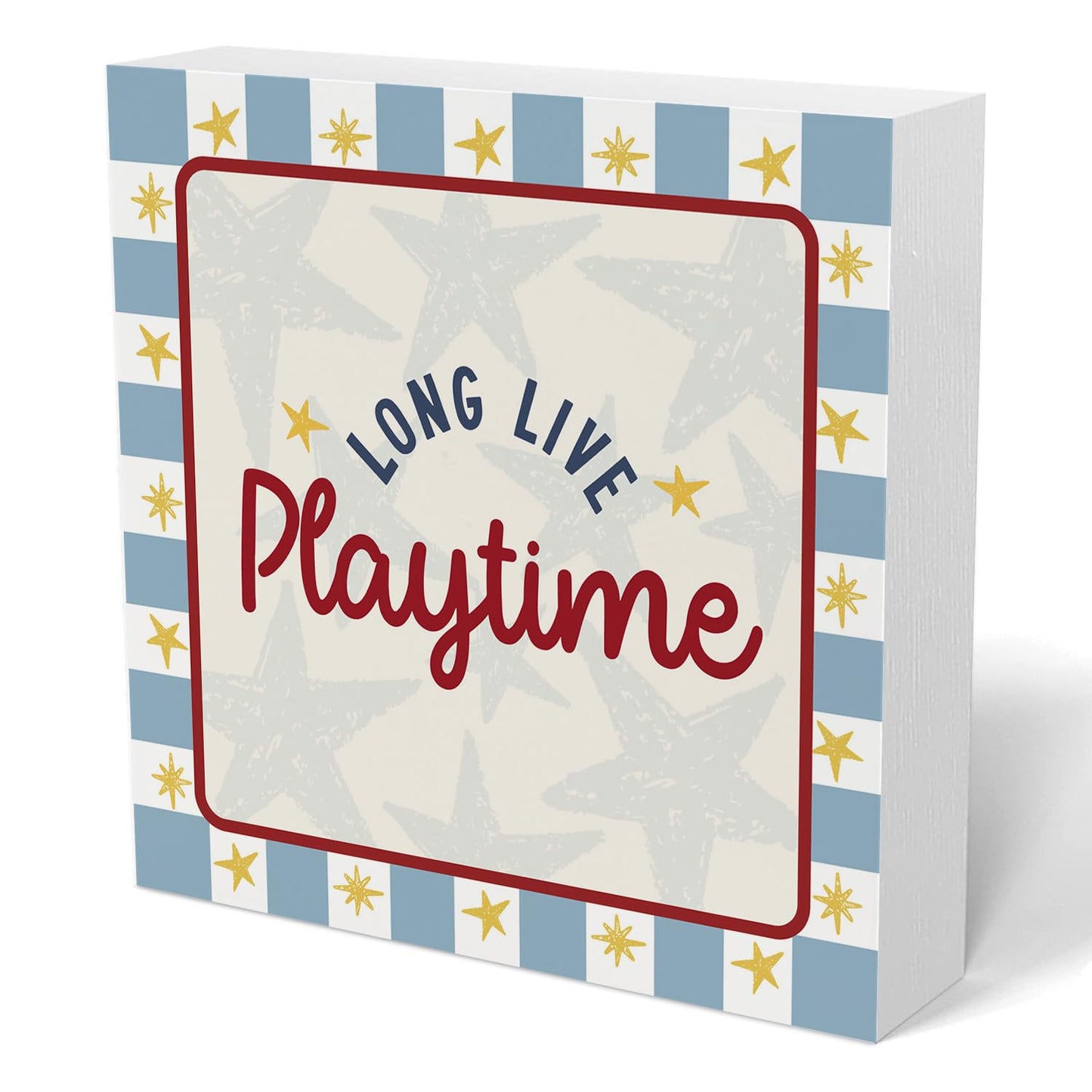 YZSLA Playroom Wall Decor,Long Live Playtime Woodne Sign Decor,Toddler Playroom Decor Wood Block Box Sign for Kids Room Bedroom Shelf Tabletop Wall Decor,5x5 Inch