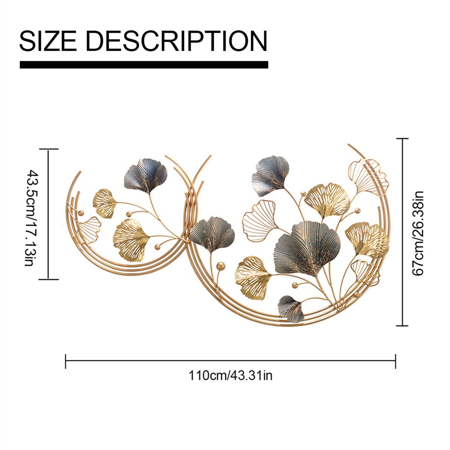 CDDUOLA 3D Room Wall Decor, Handmade Art Metal Round Golden Ginkgo Leaf Decorative Wall Sculpture for Home Living Room And Bedroom, 2 Pack