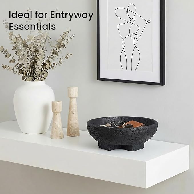 FESTGLOX Black Decorative Bowls, Large Pedestal Fruit Bowl for Kitchen Counter, Resin Key Bowl for Entryway Table, 9 Inch Modern Candy Bowl for Coffee Table Centerpiece