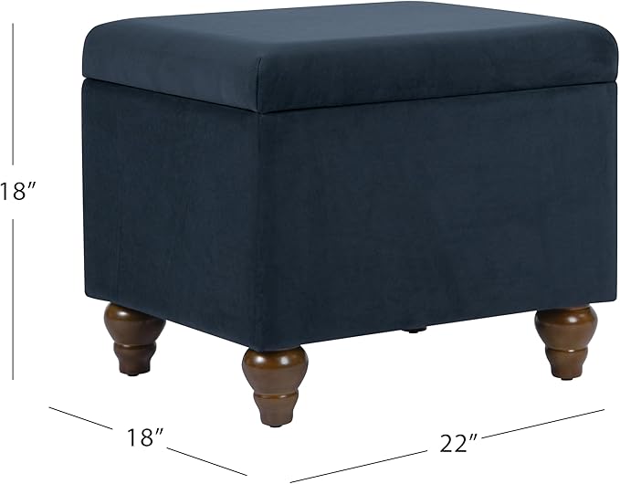 Spatial Order Home Decor | Upholstered Medium Rectangular Storage Ottoman | Hinged Lid Ottoman with Storage for Living Room & Bedroom, Blue Velvet