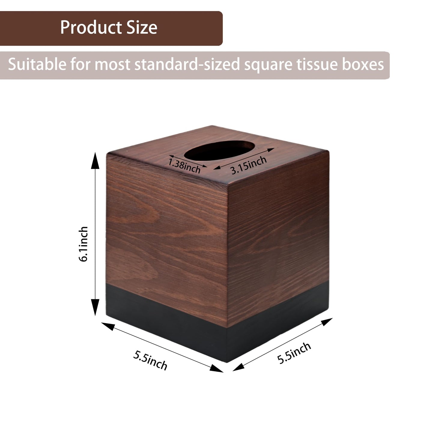 Chicvilla Tissue Box Cover Square, Wooden Tissue Box Holder with Slide-Out Bottom, Wooden Tissue Box Cover Cube for Bathroom, Bedroom, Dinner Table, 5.5 x 5.5 x 6.1 inches, Pine Wood