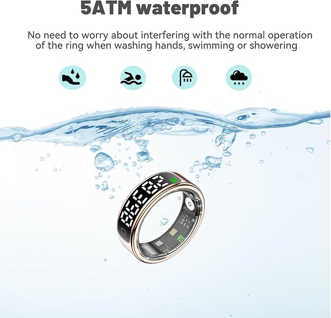 Smart Health Ring for Women Men, Smart Ring Fitness Tracker for iOS Android, Heart Rate, Blood Oxygen, Blood Pressure, Sleep Monitoring,5ATM Waterproof, No Subscription Fee (Silver, 12#)