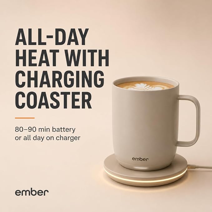 Ember Temperature Control Smart Mug 2, 14 Oz, App-Controlled Heated Coffee Mug with 80 Min Battery Life and Improved Design, Sandstone