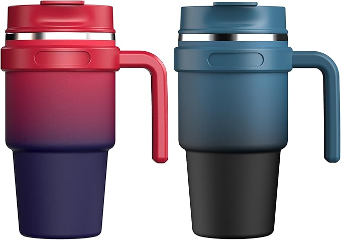 20 oz Insulated Coffee Mug Tumbler with Handle, Stainless Steel Travel Mug Tumbler with Lid and Straw,Double Wall Vacuum Leak Proof Ice Coffee Thermal Cup, Dark Rainbow/Indigo Black