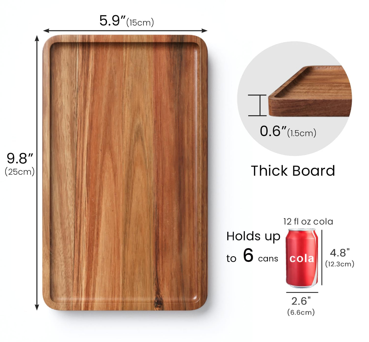 VERTORGAN Acacia Wood Serving Tray,9.8x5.9 Inch Decorative Trays Platter for Coffee Table,Living Room,Bar,Party,Mini Charcuterie Boards Cheese Board,Home Decor
