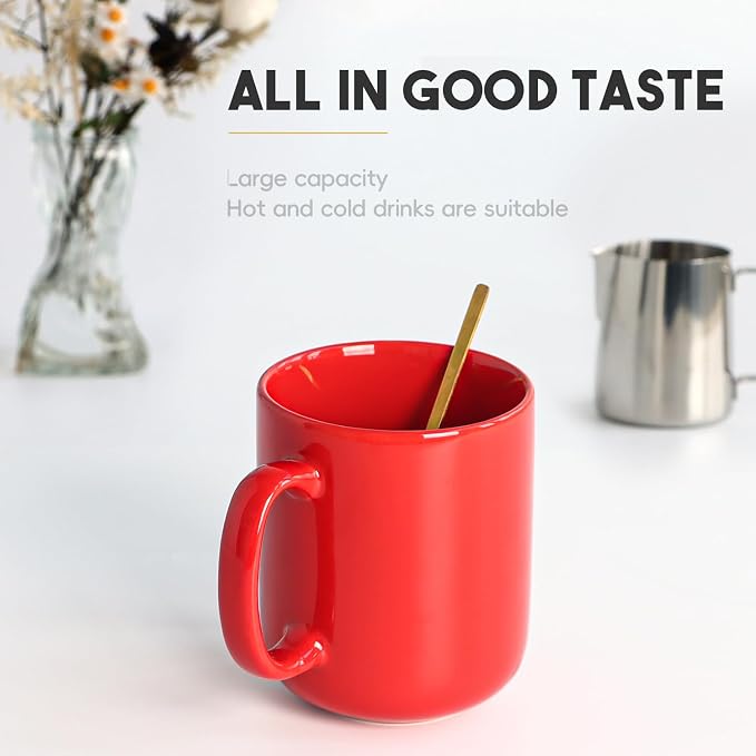 harebe 20 OZ Large Coffee Mug, Smooth Ceramic Tea Cup for Office and Home, Big Capacity with Handle, Red