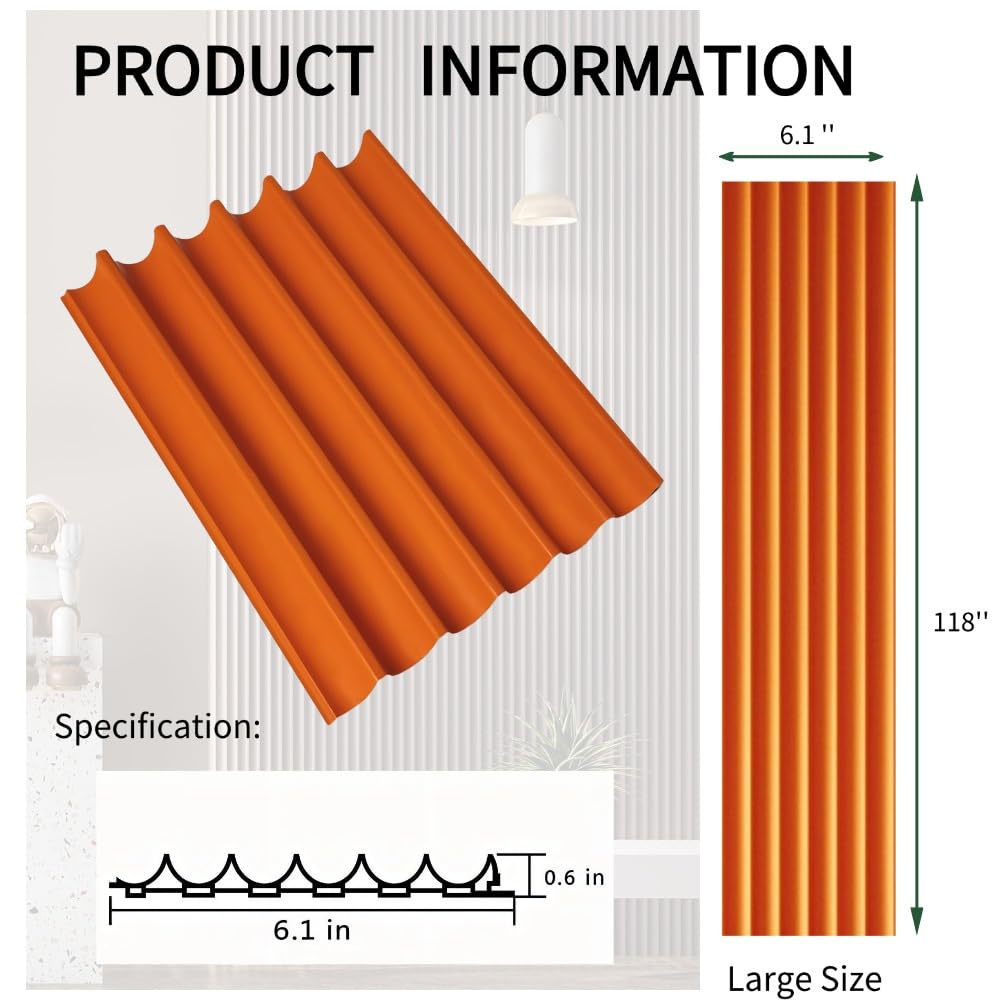 NovaGrid Board 2PCS 3D Acoustic Slat Wall Panels Circle Design Fluted Textured Panel for Interior Wall Decor 118"x6" (Orange)