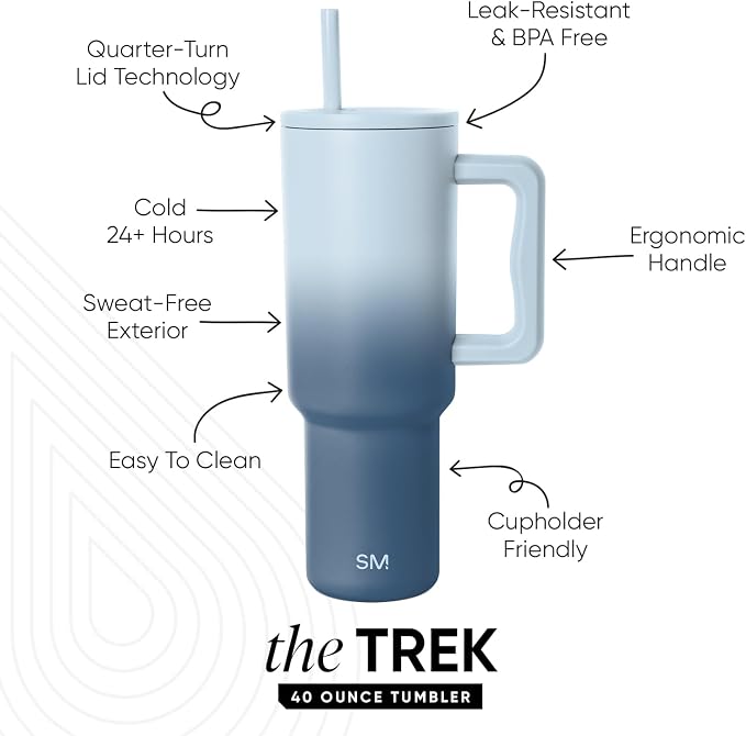 Simple Modern 40 oz Trek Tumbler with Handle and Straw Lid | Cup Holder Friendly Insulated Stainless Steel Travel Mug | Stormy Skies