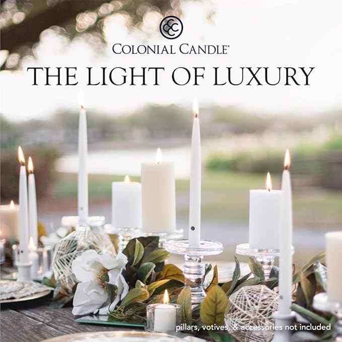 Colonial Candle Unscented Taper Candle, Classic Collection, Black, 8 In, Pack of 12 - Up to 6 Hours Burn