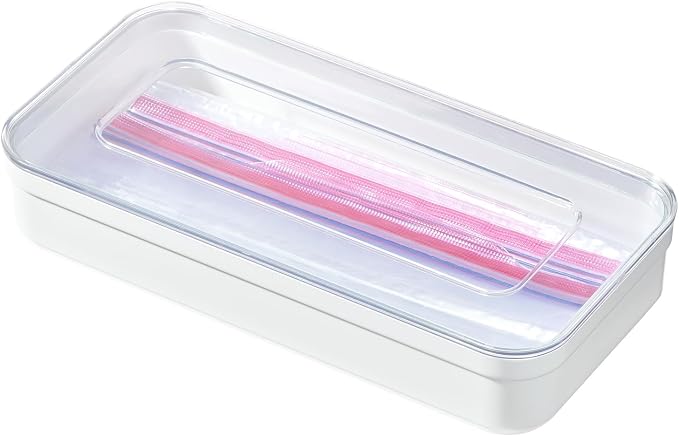 iDesign Gallon Bag Organizer - Plastic Food Storage Bag Holder for Kitchen Drawer, Clear/White