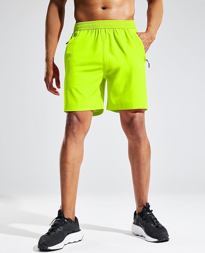 MIER Men's Quick Dry Running Shorts with Zipper Pocket, Elastic Waist Athletic Workout Exercise Fitness Shorts, 7 Inch