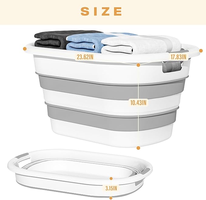 OOAMBB 43L(11.5Gallon) Collapsible Laundry Baskets Plastic, Pop Up Laundry hamper/Storage Container, Foldable Laundry Basket with Large Capacity,Sturdy,Space Saver (Grey, 2 Packs)
