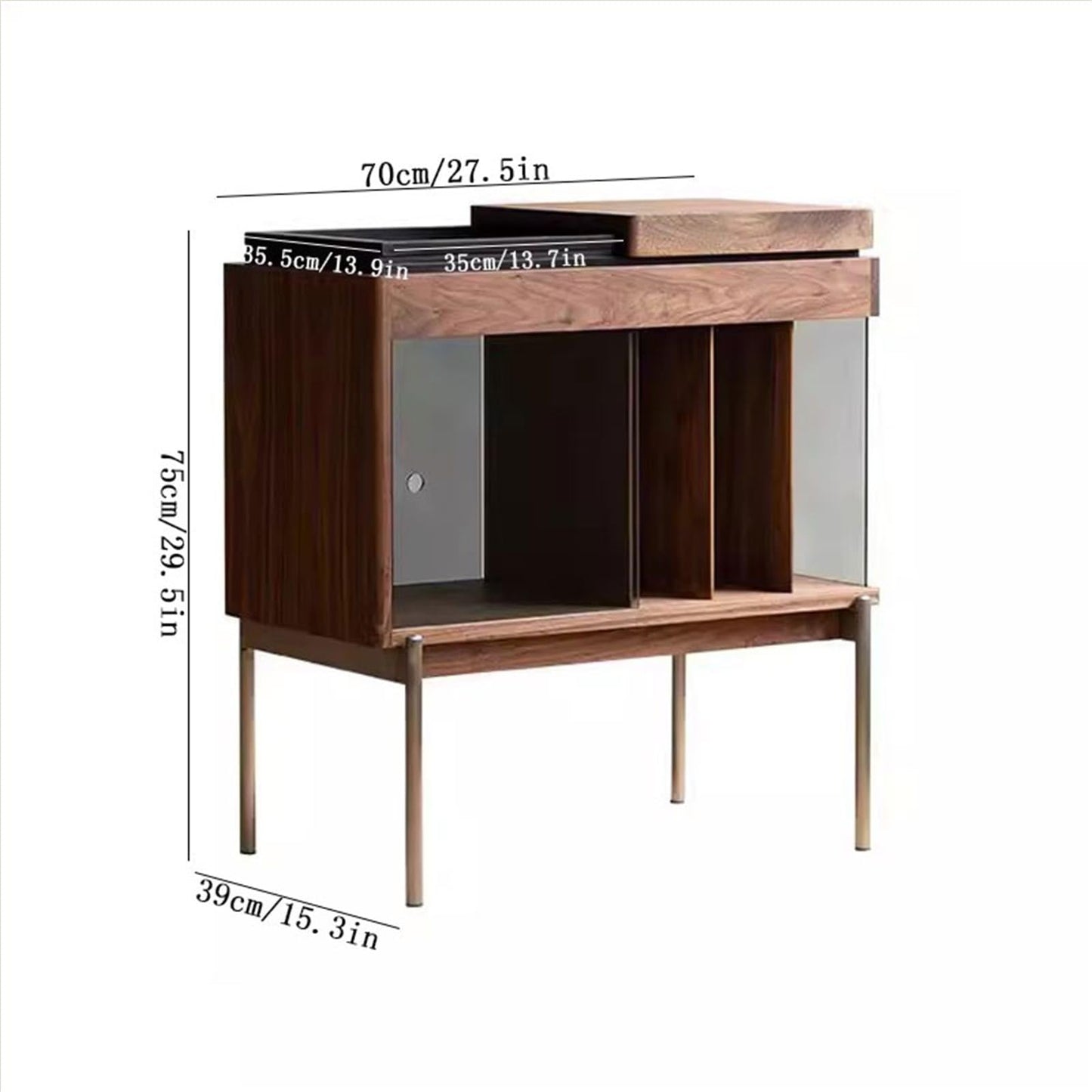 uP9sF2mD DVD Shelf Organizer Retro Minimalism Wooden Vinyl Record Rack Side Cabinet with Sliding Glass CD Storage Rack